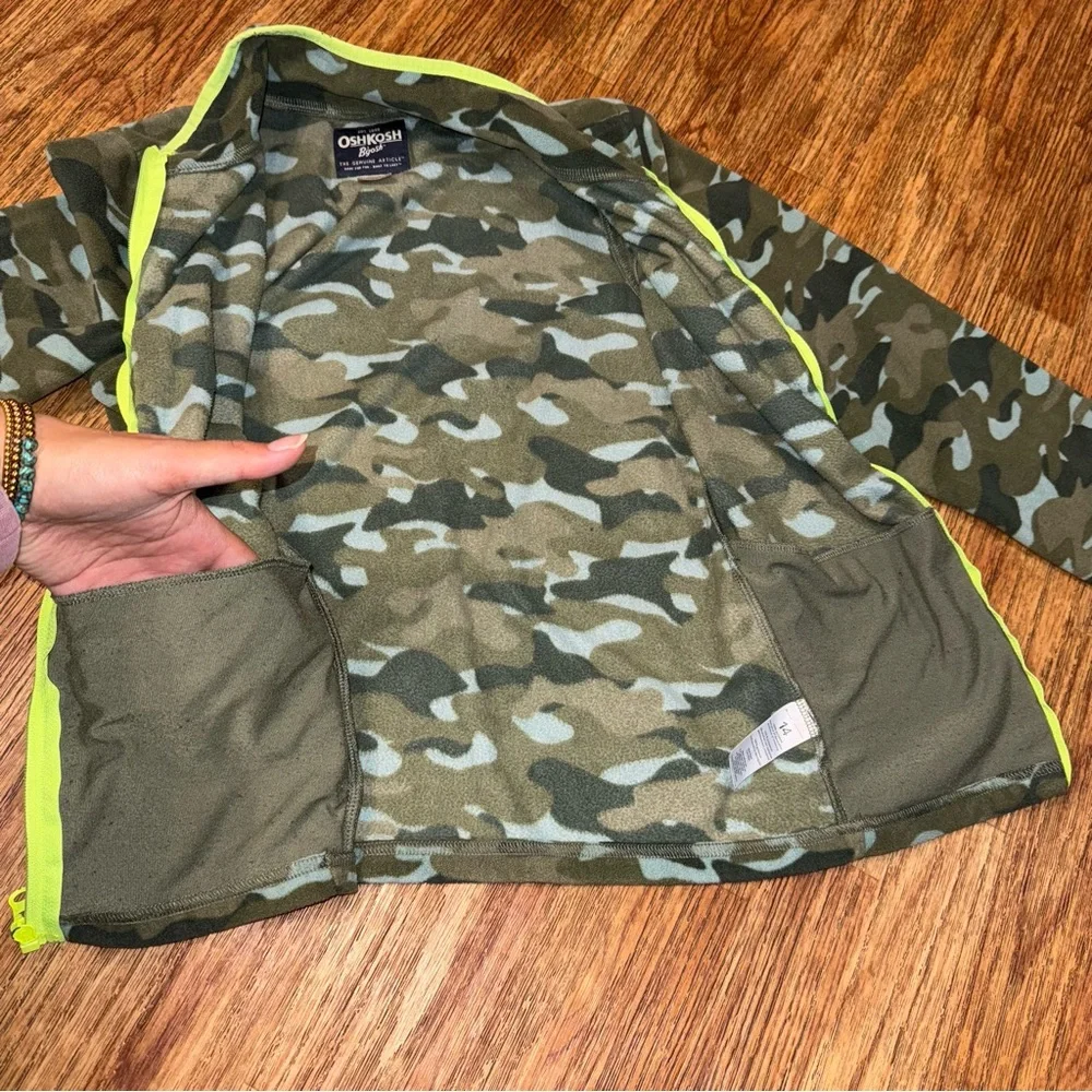 OshKosh B'gosh Jacket Fleece Camo Boys Size 14 Full Zip Green Army Print Soft